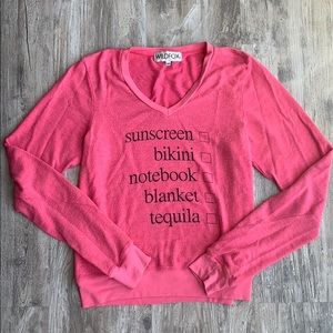 Wildfox Checklist V-Neck Sweatshirt Hot Pink XS